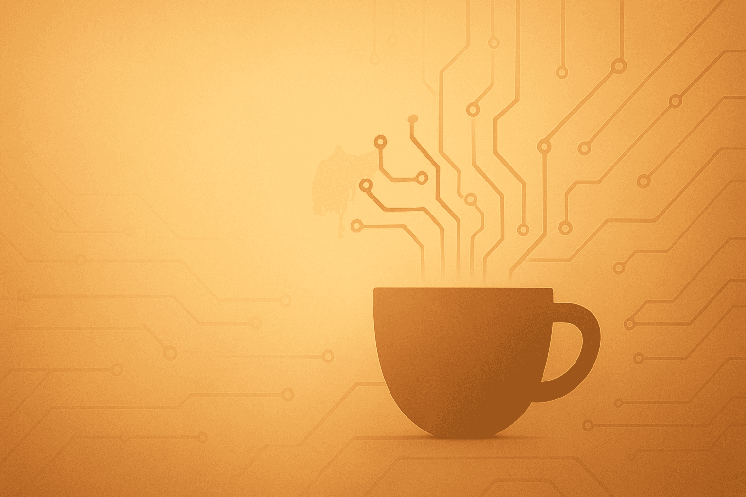 Stylized coffee cup with circuit-board steam, representing the AIspresso theme